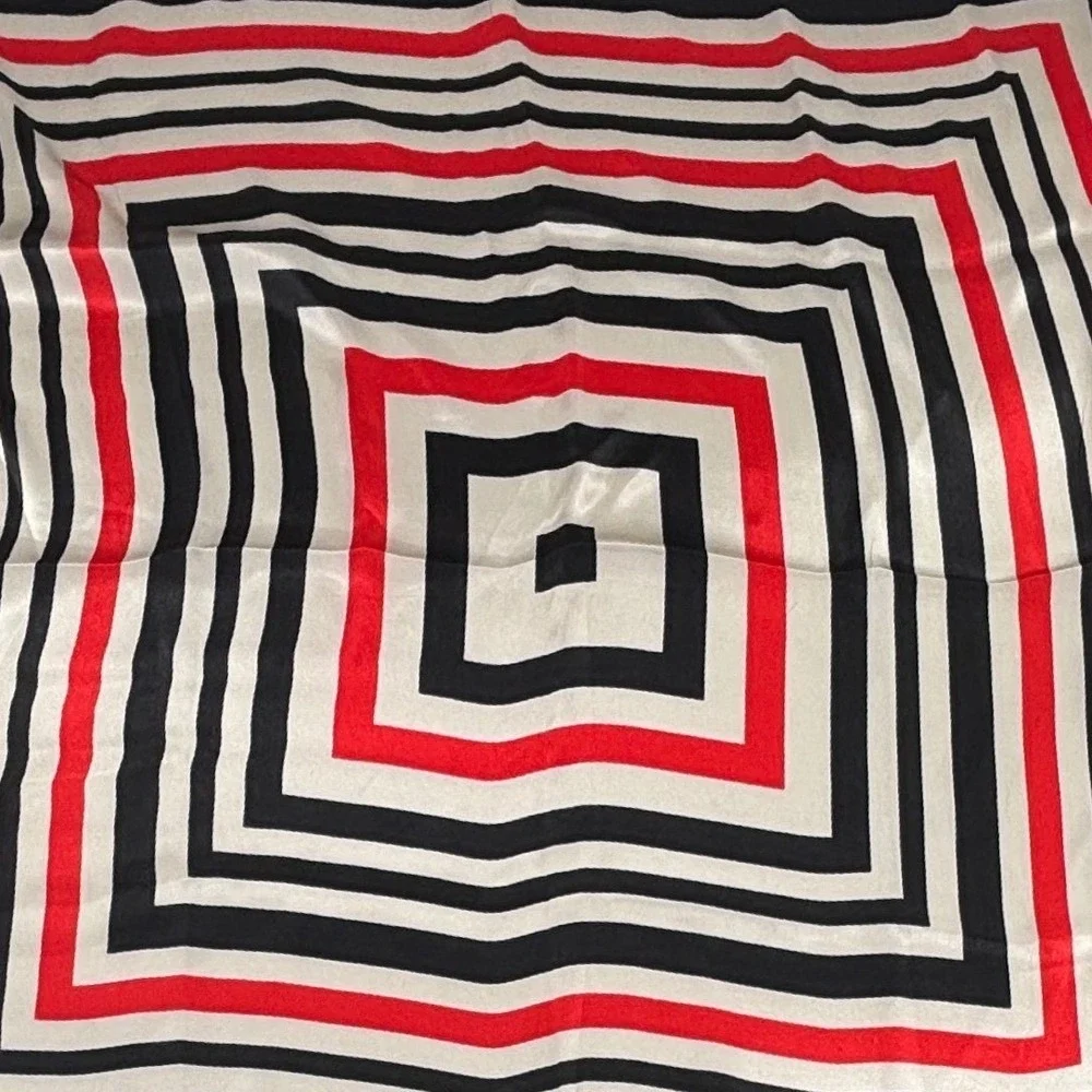 Red Black Cream Geometric Square Satin Scarf‎ 22x22 Modern Graphic Neck Scarf